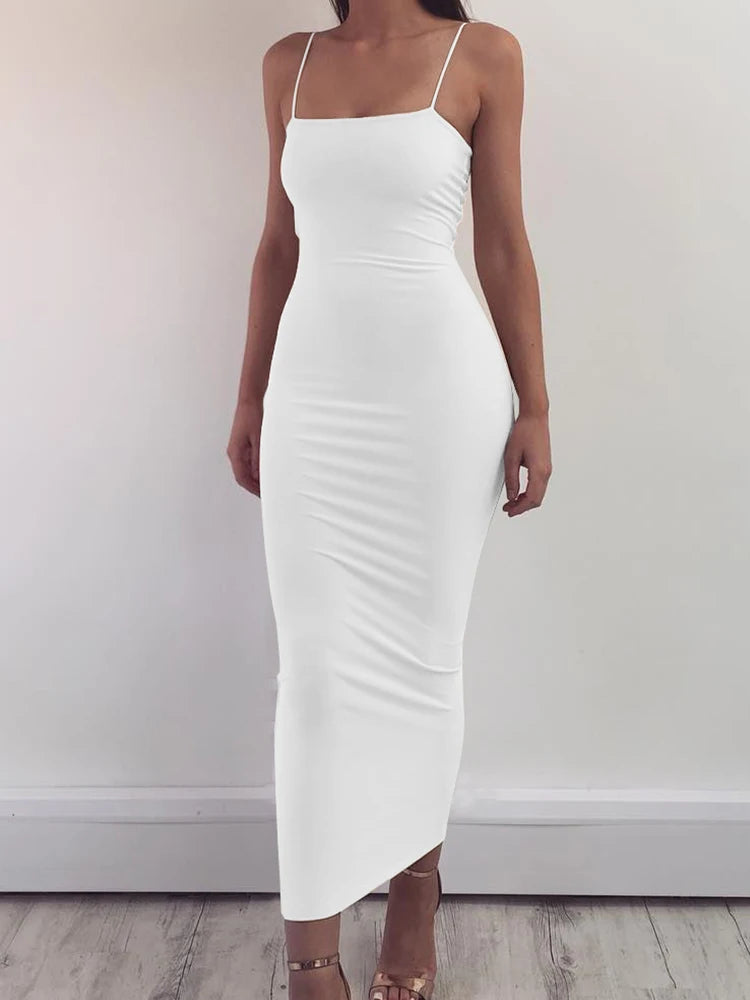 Vestido  sem mangas, com alta elasticidade e costas abertas