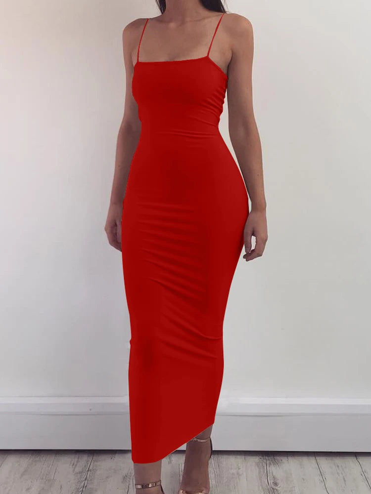 Vestido  sem mangas, com alta elasticidade e costas abertas