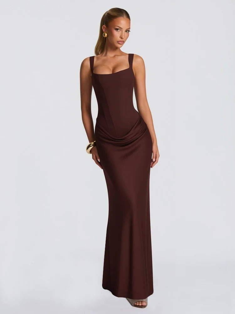 Vestido longo sexy com espartilho para festa