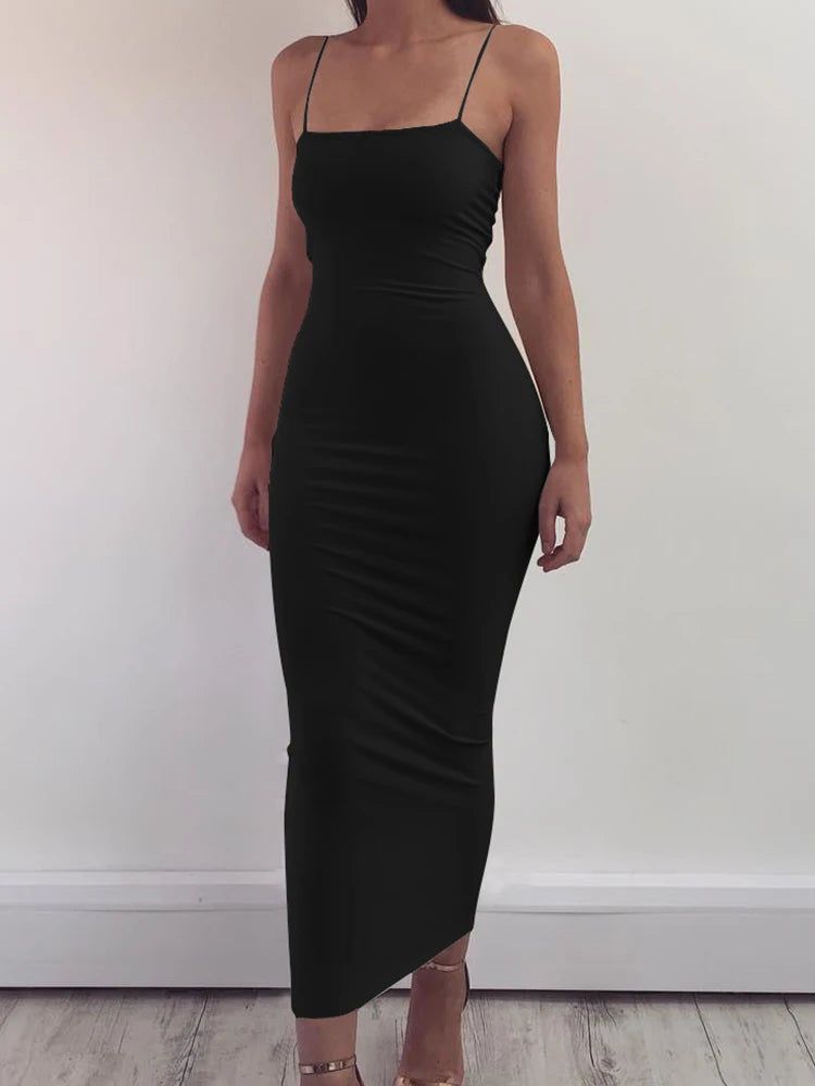 Vestido  sem mangas, com alta elasticidade e costas abertas