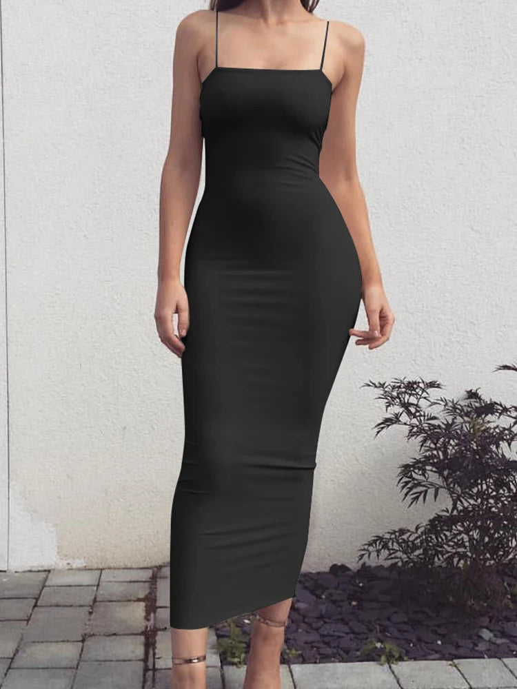 Vestido  sem mangas, com alta elasticidade e costas abertas