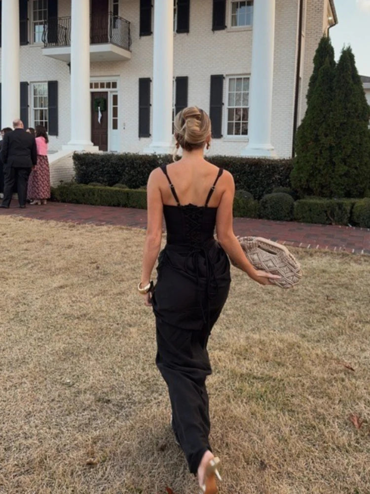 Vestido longo sexy com espartilho para festa